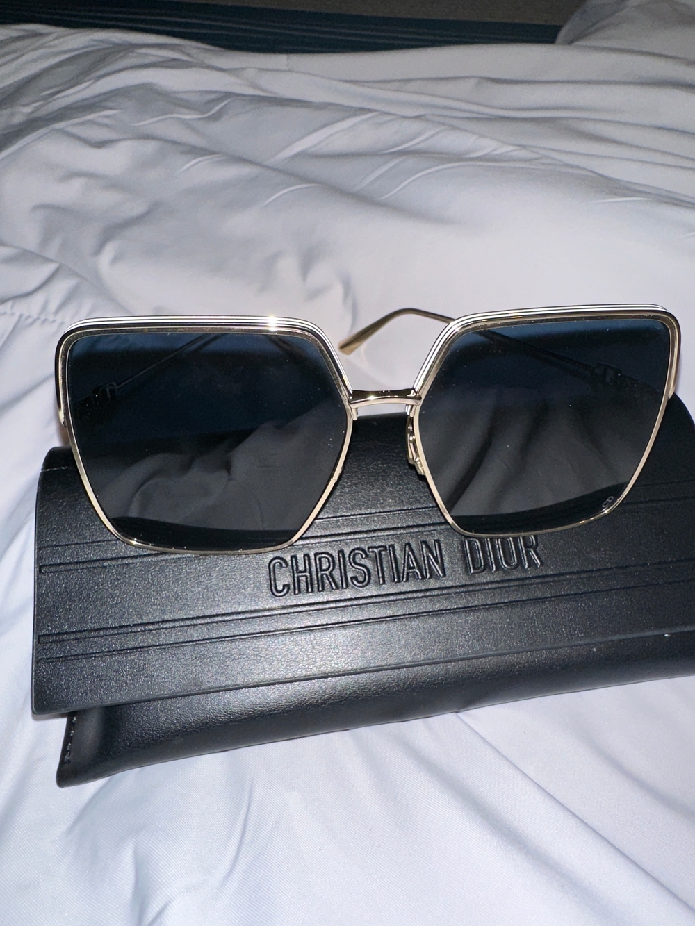 Authentic Dior Gold Frame Black Lens Geometric Sunglasses